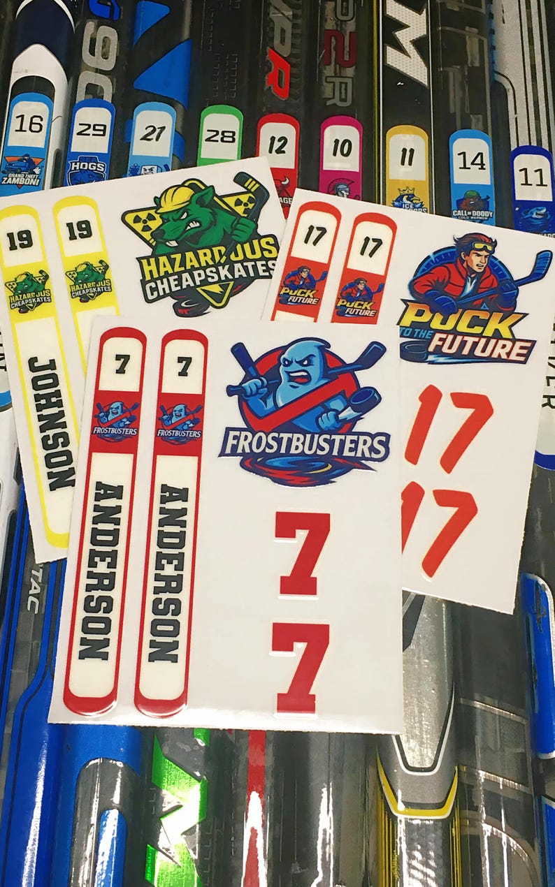 Personalized Hockey Stickers Bundle | Customized Stick, Helmet Numbers, and Team Logo Decals image 3