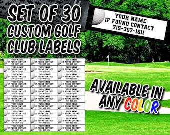 Set of 30 Customized Golf Club Labels/Stickers | Personalized Golfing ID Labels for your Clubs | Custom Golf Decals