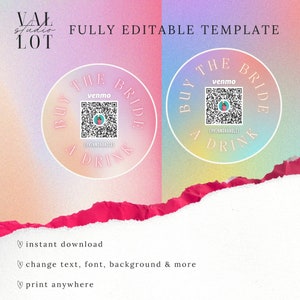 Shimmer Buy The Bride / Groom A Drink Template | Custom Venmo Sticker Download | QR Code | Bachelorette / Bachelor Party