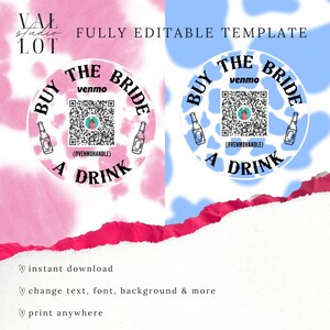 Cowgirl Buy The Bride / Groom A Drink Template | Custom Venmo Sticker Download | QR Code | Bachelorette / Bachelor Party