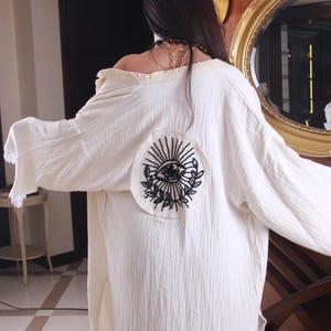 Boho Morning robe, Organic Cotton Muslin Spa Robe, Bridal Robe, Yoga Robe, Bohemian Kimono, Music Festival Kimono, Bridesmaid Robe, Gift