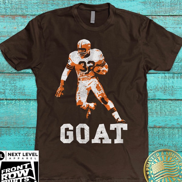 Cleveland Browns Jim Brown "GOAT" Distressed Style T-Shirt