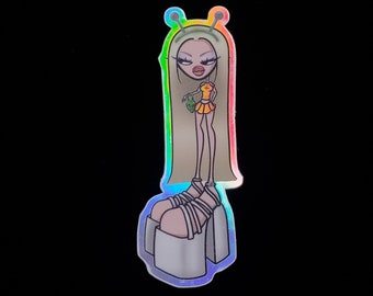 Alien Girl Doll Holographic Sticker 90s Inspired