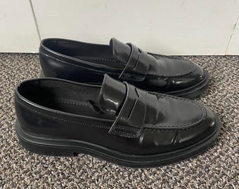 H&M Mens Black Leather Penny Loafers Dress Shoes - Size 41 EU