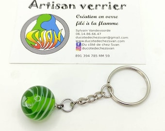 Flame-spun Murano glass key ring annealed to resist impact