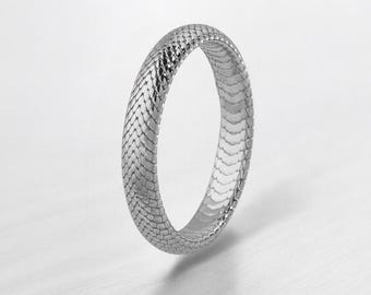 Snake Skin Silver Band Ring For Men & Women, 10K 14K Gold Unique Wedding Ring, One of A Kind Engraved Stacking Ring, Unique Men Jewelry Gift