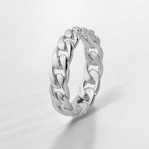 Kubanische Gliederkette Herrenring in Silber oder 14K Gold, auffälliger Ehering, einzigartiges Design Ring für Papa, minimalistischer Schmuck, bestes Jubiläumsgeschenk