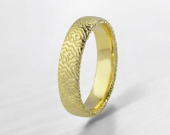 14K Gold Japanese Cloud Band Ring, Modern Men's Wedding Band