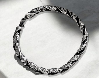Sterling Silver Byzantine Chain Bracelet, Vintage Engraved Jewelry