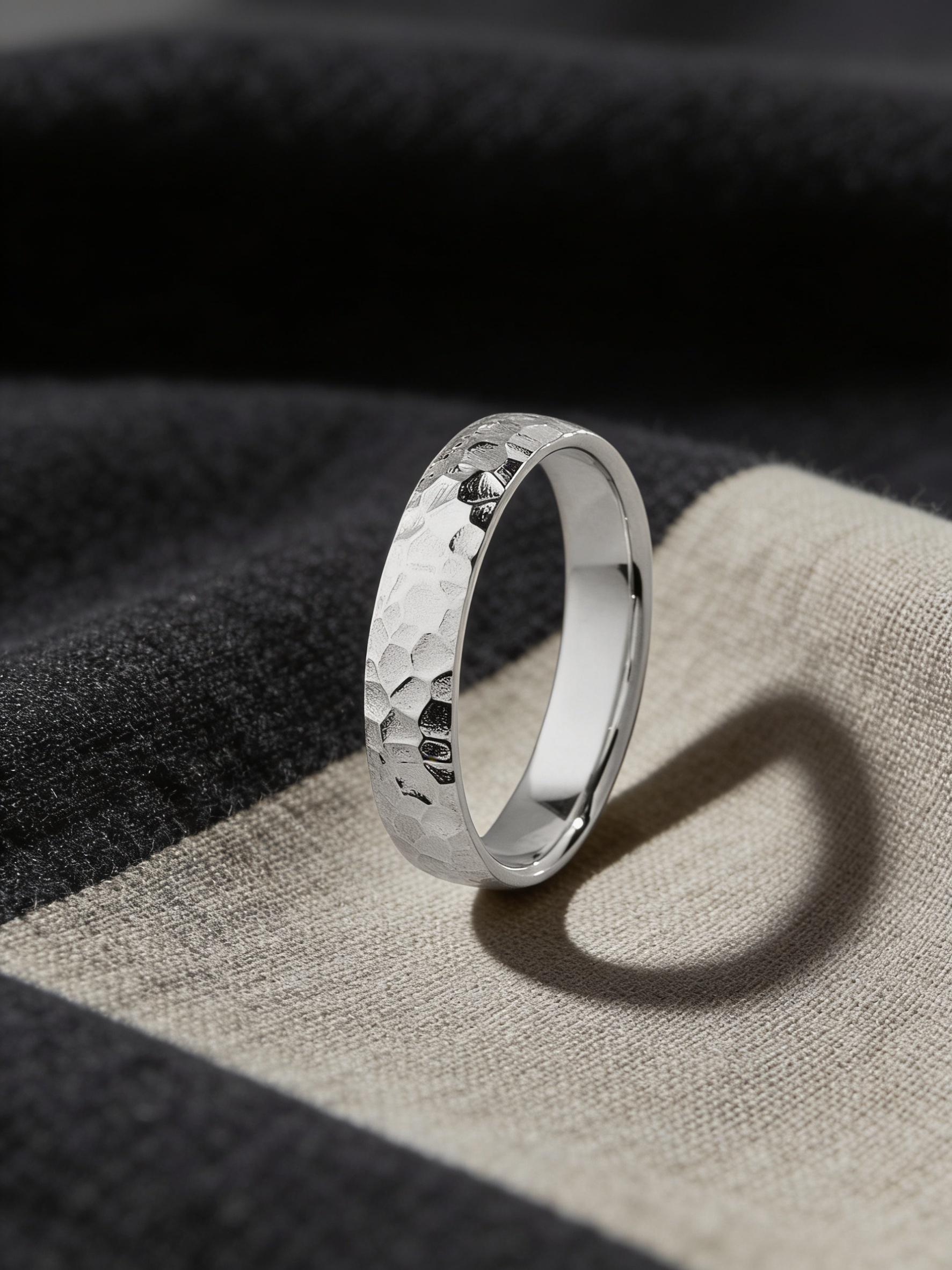 Hammered 925 Silver Wedding Band For Men & Women, Minimalist Promise…