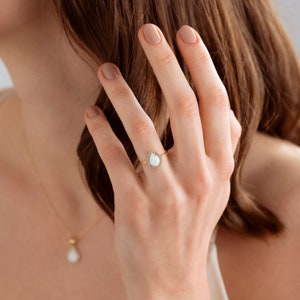 Teardrop Genuine Opal Ring in Solid Gold, 10K 14K 18K Gold Opal Engagement Ring, Opal Wedding Ring