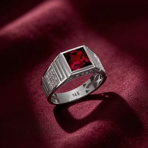 Vintage Silber Rubin Herrenring, griechischer Schmuck mit Gravur