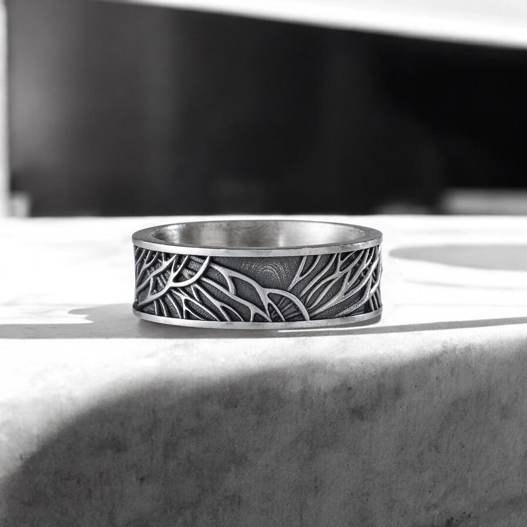 925 Sterling Silver Tree of Life Engraved Band Ring, Yggdrasil Men Ring ...