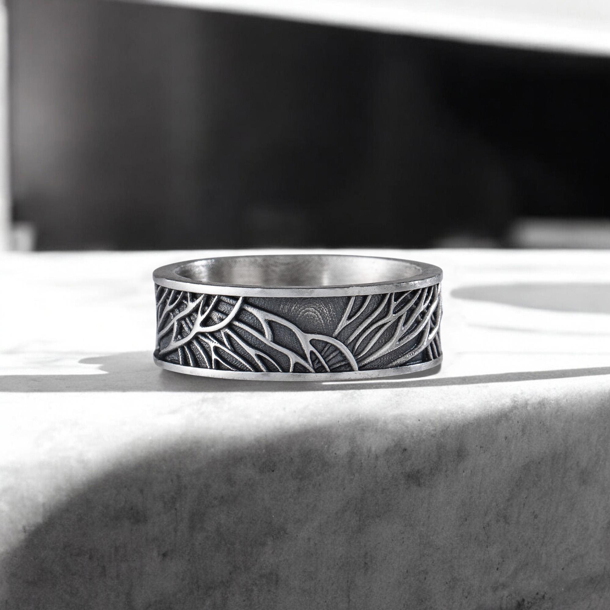 925 Sterling Silver Tree of Life Engraved Band Ring, Yggdrasil Men Ring ...