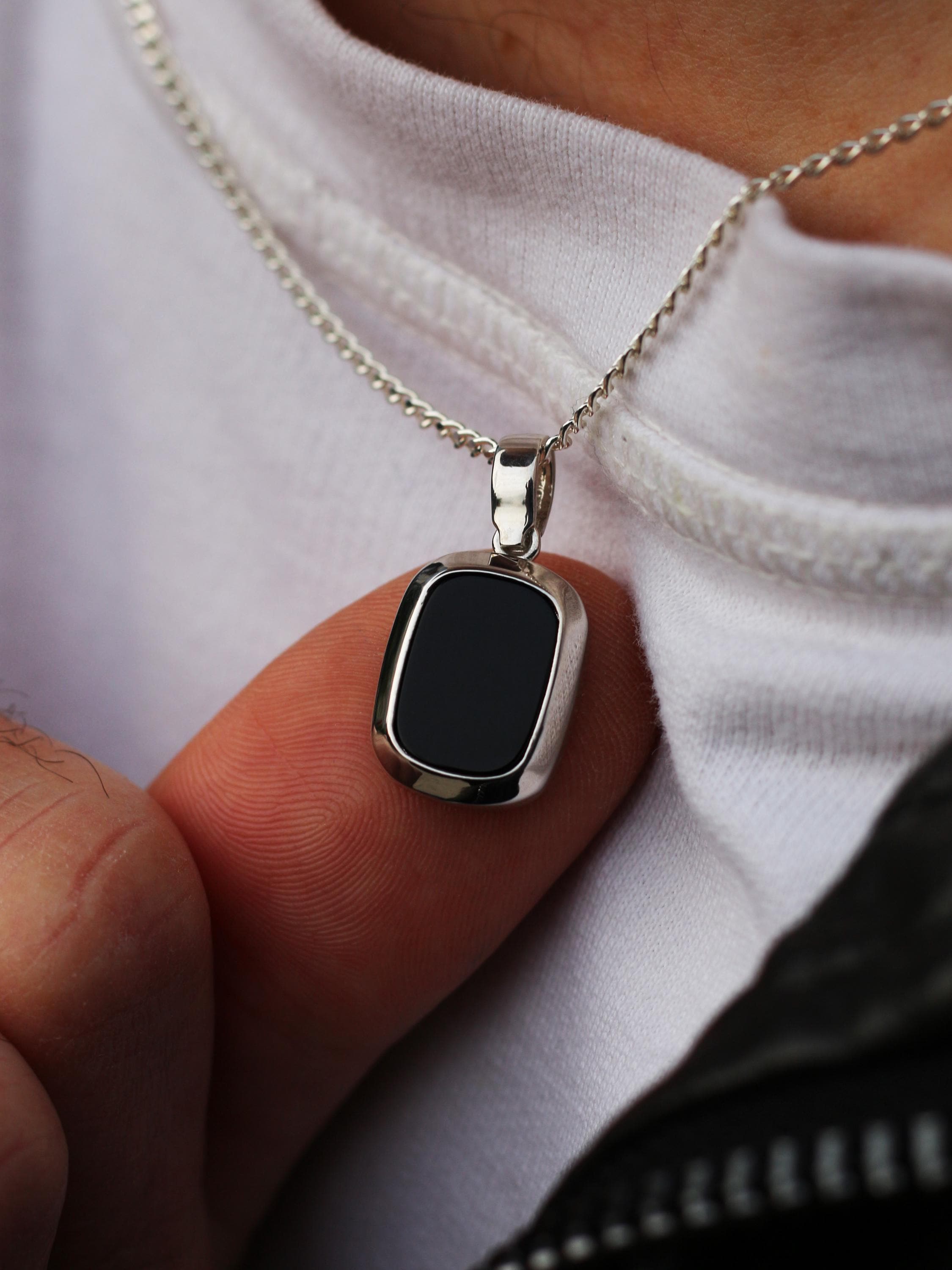 Black Stone and Gold Chain - Etsy