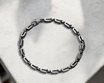 Pulsera de cadena de plata de ley oxidada - Joyería vintage para hombre