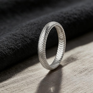 Snake Skin Band Ring: Silver or Gold, Engraved Stacking Design
