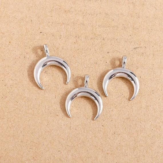 2/5Pcs Antique Silver Crescent Moon Ox Horn Charms Pendants DIY Jewelry Findings