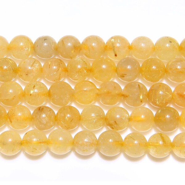 AAA Natural Rutilated Quartz Beads|Yellow Rutilated Quartz Bead|Gold Rutile Quartz|Gorgeous Golden Rutilated Quartz Gemstone 6/ 8mm 15’’brin