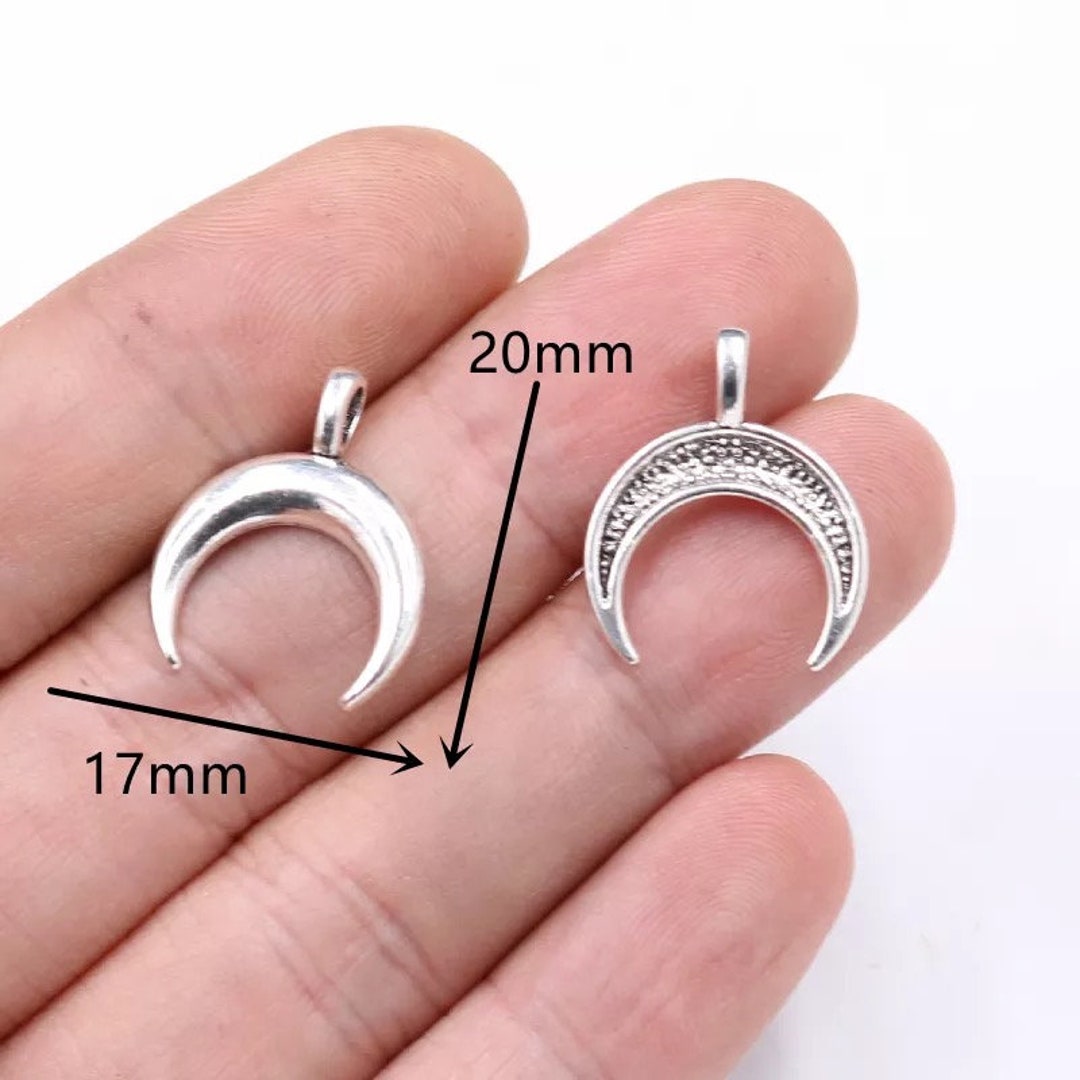 5pcsantique Silver Crescent Moon Horns Pendantmoon Charms Etsy