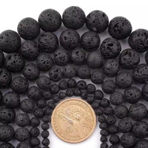 Untreated Black Real Volcano Stone Healing Gemstone|Beadnova Lava Stone Volcanic|Round Loose Beads|Healing Chakra Black 4mm|6mm|8mm 15’’strand