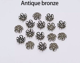 20pcs- Filigrane Perlenkappen| Blumenperlenkappen| Bronze Filigrane Perlenkappen| Zubehör für die Schmuckherstellung| Bronze Perlen Kappe|Schmücken Perlen 10mm