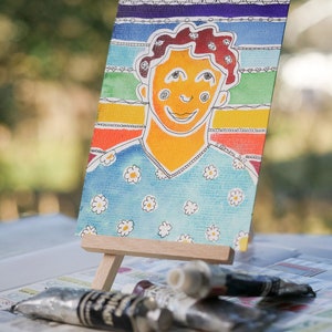 Aquarell-Postkarte „Mann vor Regenbogen“