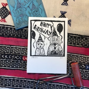 Original Linoldruck-Postkarte „Happy Birthday“
