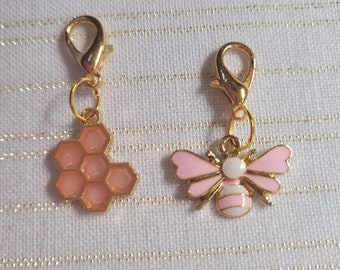 NEW PAIR Journal Charms (Small) | Bumble Bee Charm | Stationary | Planner Charm | Honeycomb | Rose Gold | Gold | Zipper Charm | Accessory