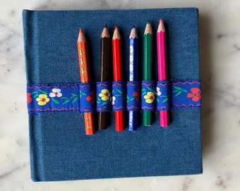 Vintage Denim Square Sketchbook with Nataraj Colored Pencil Holder