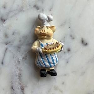 Vintage Fridge Magnet of Pig Chef with Pie