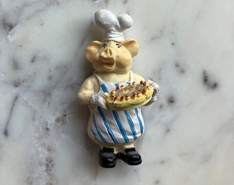 Vintage Fridge Magnet of Pig Chef with Pie