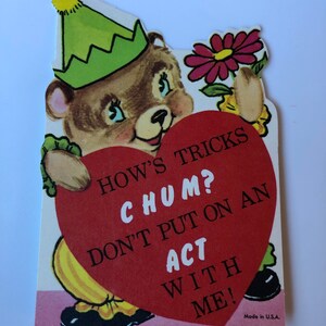 Vintage valentijnskaart -- circusbeer met feestmuts