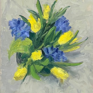Pintura al óleo floral original vintage firmada por el artista Slezak