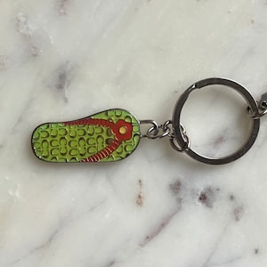 Green flip flop sandal keychain - beach keychain