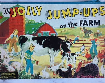 The Jolly Jump-ups on the Farm vintage Book - Idéal pour le décor de cuisine de ferme - années 1940 - Livre de ferme pour enfants