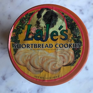 Laje&#39;s Shortbread Baker&#39;s Estate Cookies Tin -Vintage - Fall Apple Picking Image -Holiday Cookie Tin