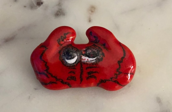 Hand Painted 1980s Ceramic Red Crab Lapel Pin -Vi… - image 1