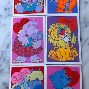 Vintage Hallmark Valentine’s Day Cards -Riddle Valentines Cards with Animals (Hippo, Elephant, Pony, Monkey, Lion, Bear)