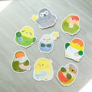 Papagei Gepäck Aufkleber Set von 8, Deko Aufkleber, Kindle Aufkleber, Vogel Liebhaber Geschenk, Geschenk für Sie, Beste Freundin, ein Stück Aufkleber, Liebesvogel, Wellensittich