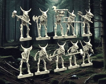 12 Skeleton Undead Cattle w/ weapons (Set of 10 + 2 Randoms) - 28mm- BigMrTong