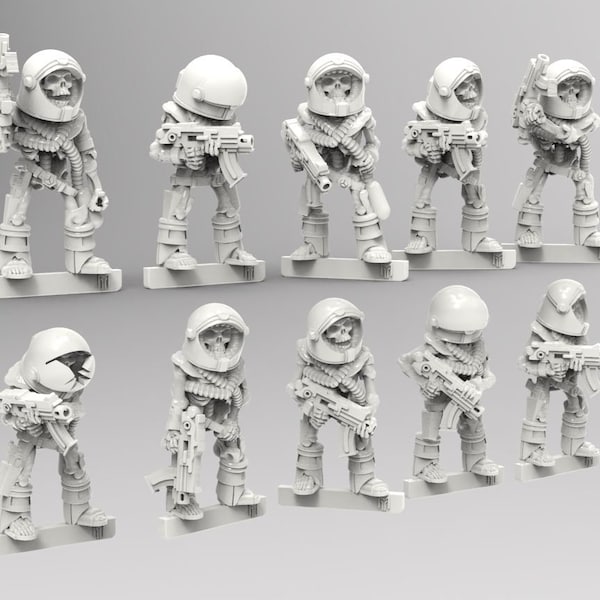 12 Undead Skeleton Spacemen with Guns (Set of 10 + 2 Randoms) - 28mm- BigMrTong
