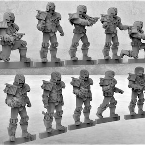May include: A set of ten gray plastic miniature figures of law enforcement officers, each holding a gun and wearing a helmet and body armor. The figures are posed in various action stances.