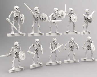12 Skeletons with Sword & Shield (Set of 10 + 2 Randoms) - 28mm- BigMrTong