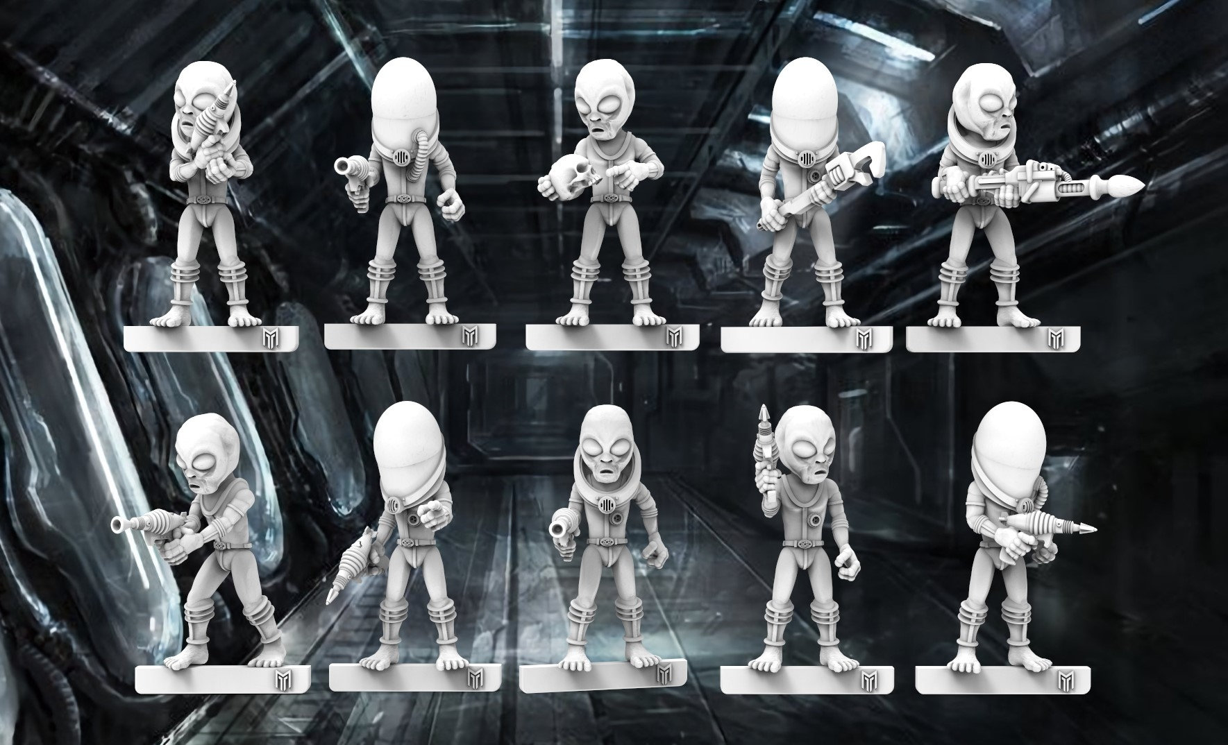 12 Grey Aliens With Anal Probe! (set of 10 + 2 Randoms) - 28mm