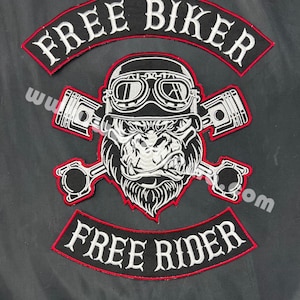Embroidered Motorbike Free Rider Patch: Biker Jacket Vest Applique