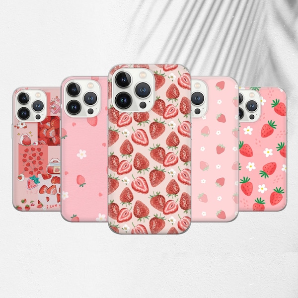 Strawberry Phone Case Pastel Cover for iPhone 15 14 13 12 11 SE XR, Samsung Galaxy S24 S23 Fe S22 A54 A25 A15, Pixel 8A 8Pro 7A 6A