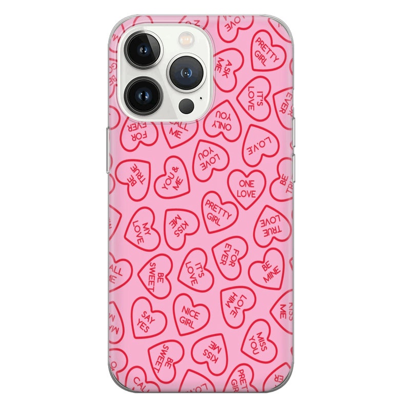 Red Valentines Day Phone Case Cute Pink Heart Cherry Cover for iPhone ...