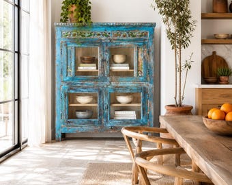 Kavish - Vintage Blue Reclaimed Teak Wood Wardrobe 139cm