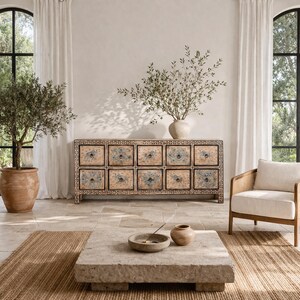Dhita- Hand Painted Chest Of 10 Drawers 200x85cm